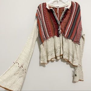 Free People Meadow Lakes Boho Knit Sweater Bell XS